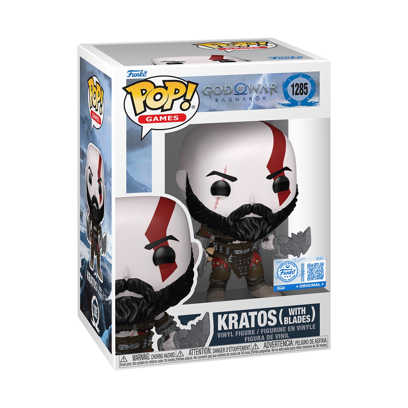 Funko Pop Kratos with Blades #1285 caja Special Edition God of War Ragnarök fondo blanco Funko Pop Kratos with Blades #1285 caja Special Edition God of War Ragnarök fondo blanco
