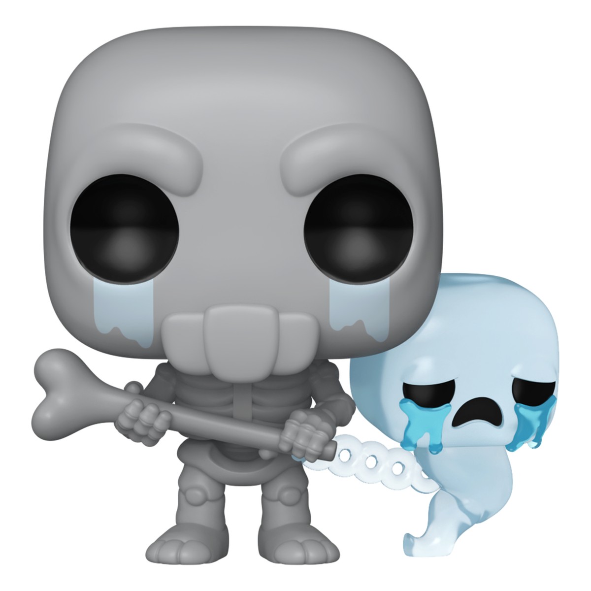 Funko Pop The Forgotten 1338 fuera de la caja: esqueleto gris con garrote de hueso y The Soul, fantasma celeste encadenado, fondo blanco